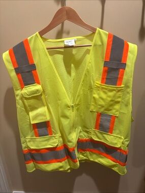 High-Visibility Safety Vest - Yellow with Orange Reflective Stripes